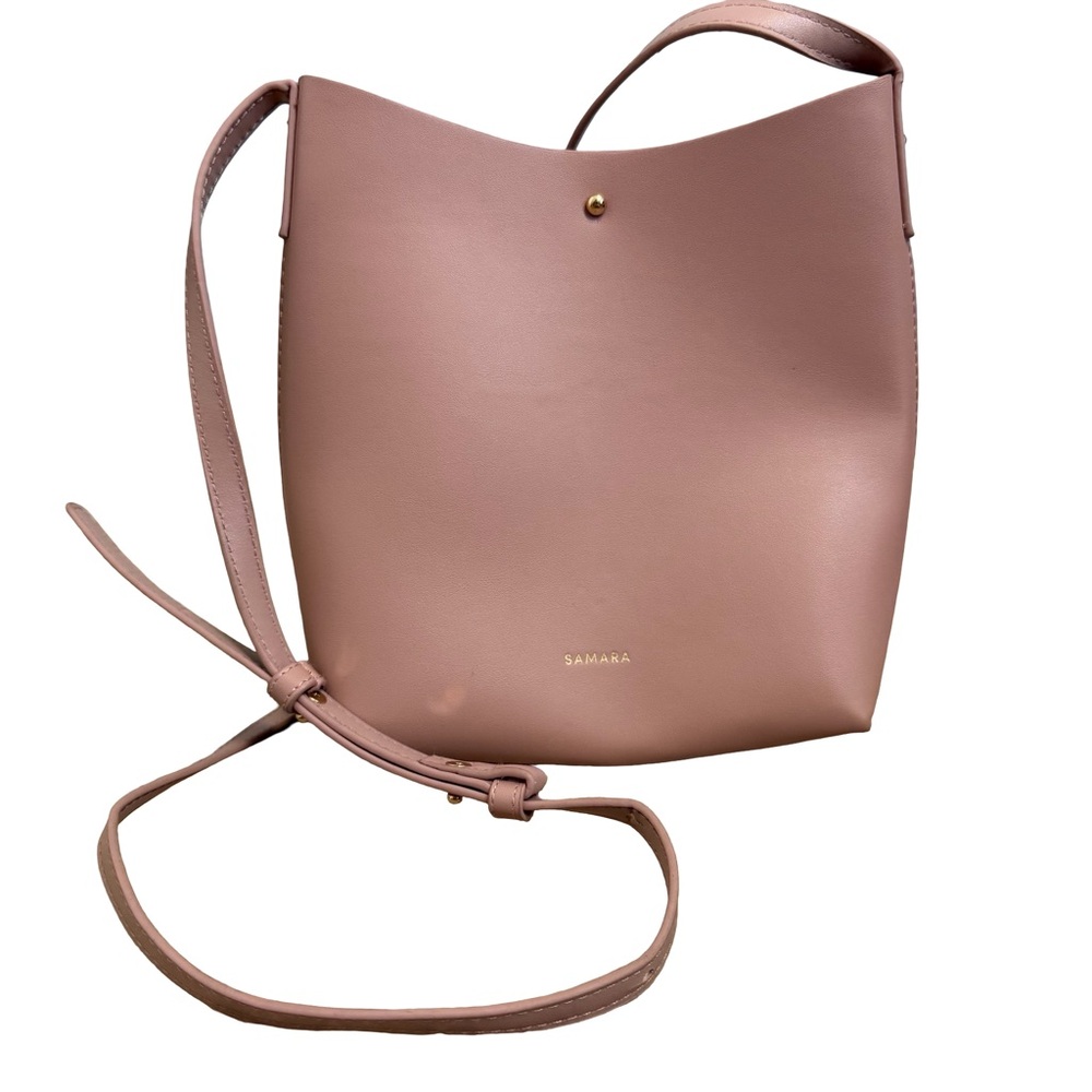 Samara faux leather light pink bucket crossbody purse